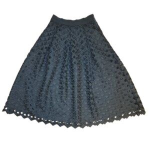 White House Black Market Lattice Black Full Midi Skirt, Size 0, Black